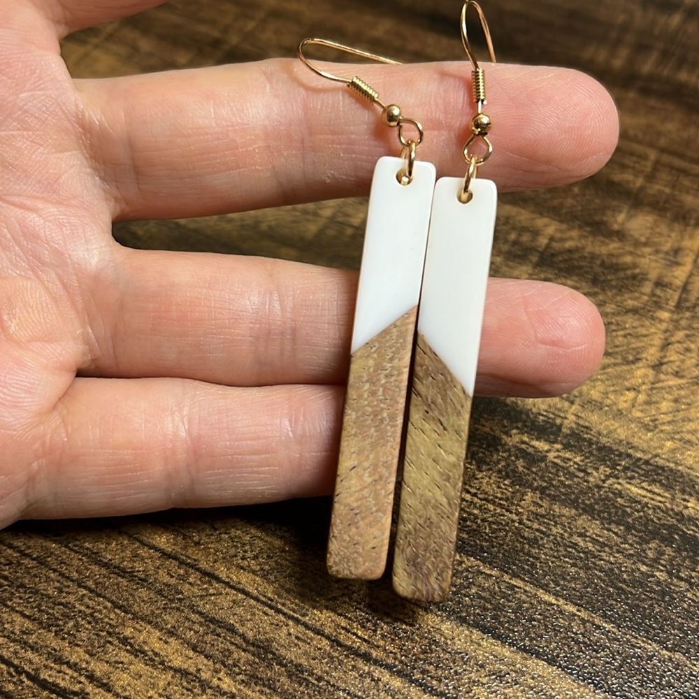 Two Tone Geometric Drop Earrings - Picture 6 of 7